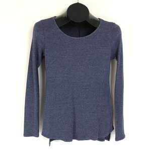 Guess Ribbed Knit Long Sleeve Top Women's Small Blue Stretch Hi-Lo Career Casual